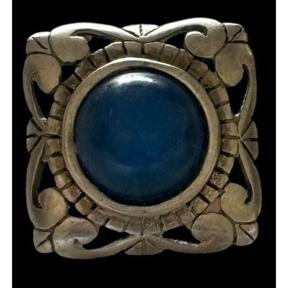 Jezlaine Square Blue Chalcedony Sterling Silver Post Stud Earrings Vintage - Picture 7 of 8